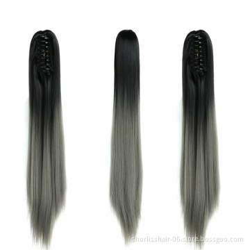 Wholesale Deep-Brown Long Straight Claw-Clip Drawstring Hairpiece Clip In Hair Tail Synthetic Hair Ponytails Extension For Women